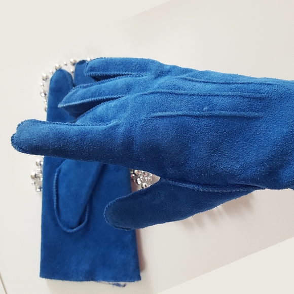 NEW⭐100% Suede Leather Gloves💙Turquoise Blue - Picture 5 of 8